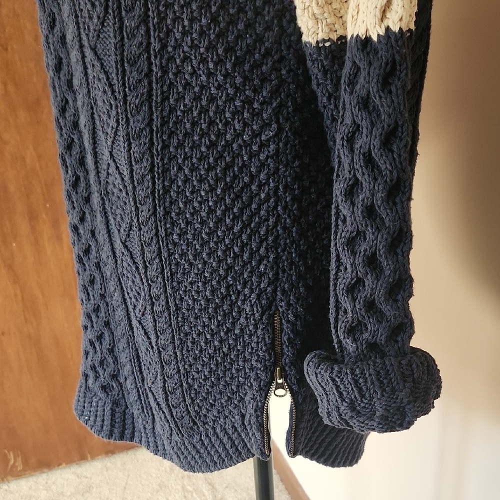 L.L. Bean Burgundy, Cream, and Navy Cable Knit Sweater - Picture 6 of 7